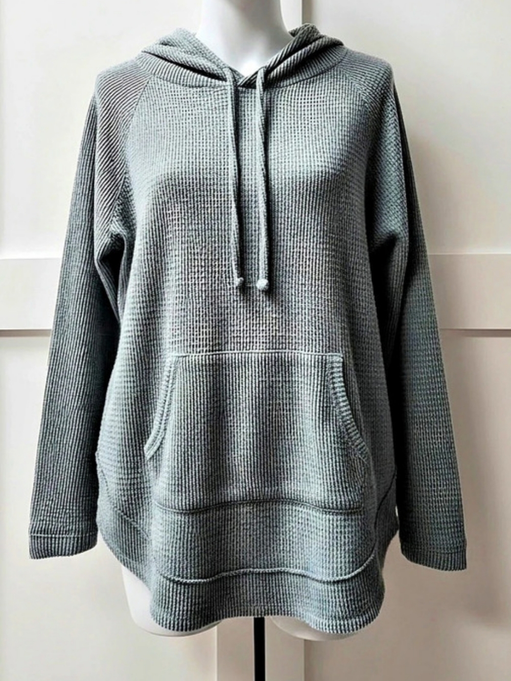 SO Waffle Knit Pullover Hoodie Large Gray